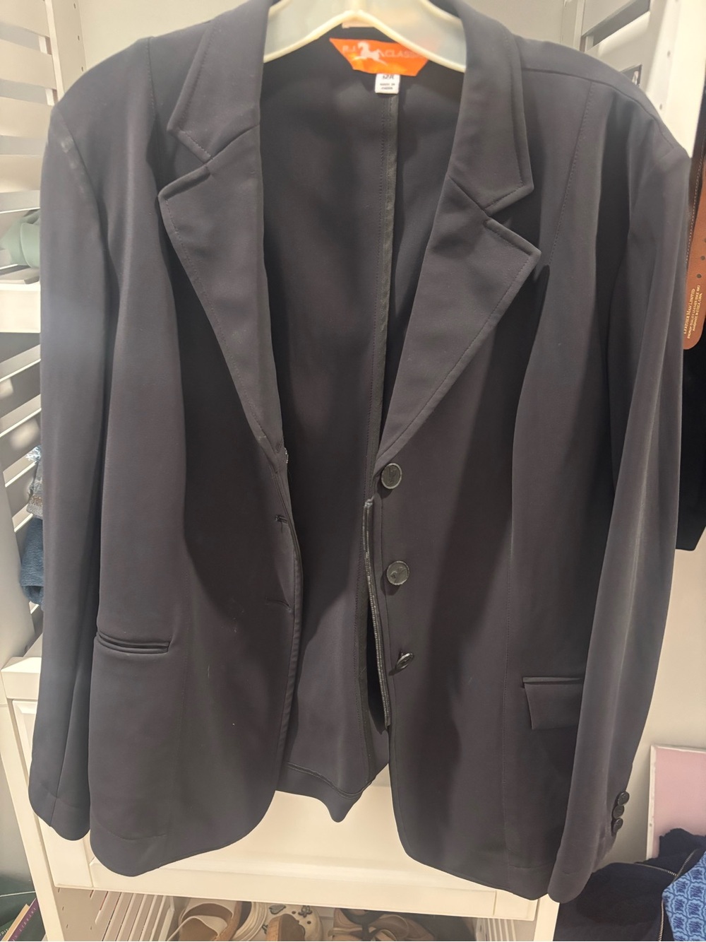 RJ Classics Horseback riding show coat, size 12R Orange label. Black show coat